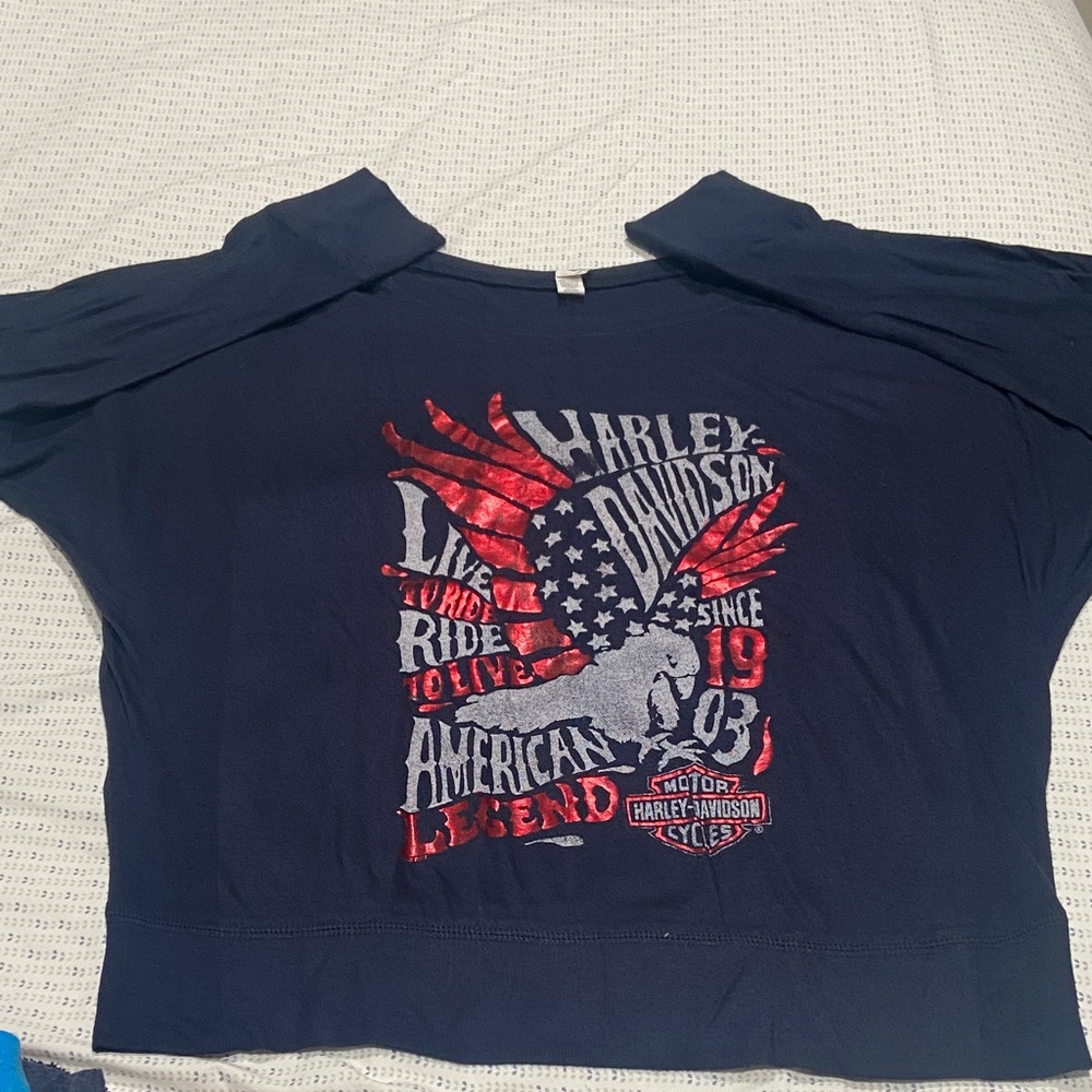Harley-Davidson Navy Tee with Red & White Eagle Graphic